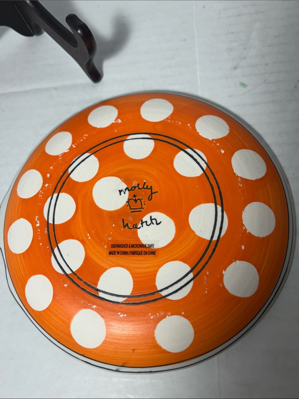 Hand-Painted Ceramic Floral Plate in Emerald Green and Orange - Picture 2 of 2